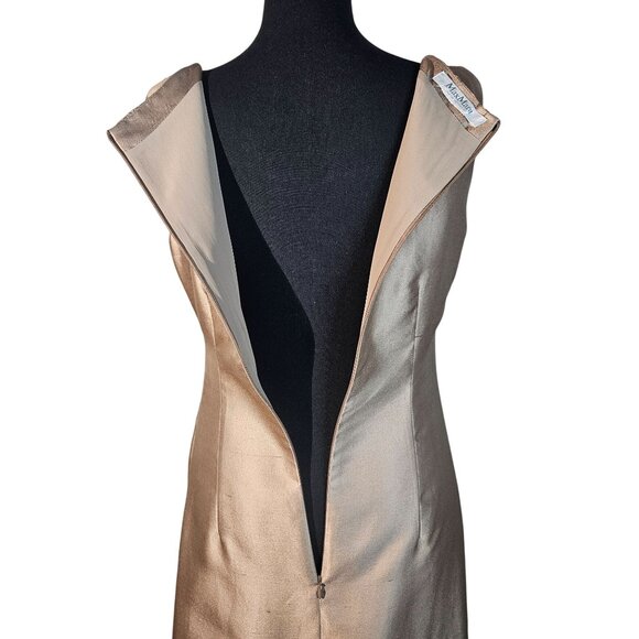 Max Mara Taupe Ruched Italian Dress 6 Elegant Silk Cocktail Minimalist Old Money - Picture 12 of 14